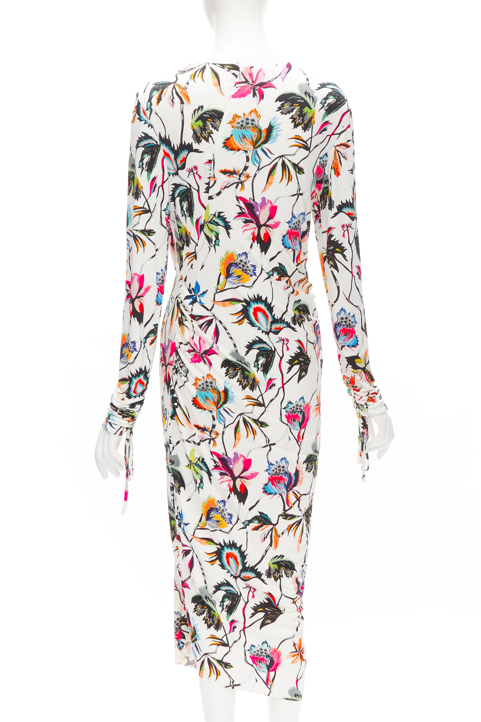 JASON WU white tropical floral print twist draped viscose dress M In Excellent Condition For Sale In Hong Kong, NT