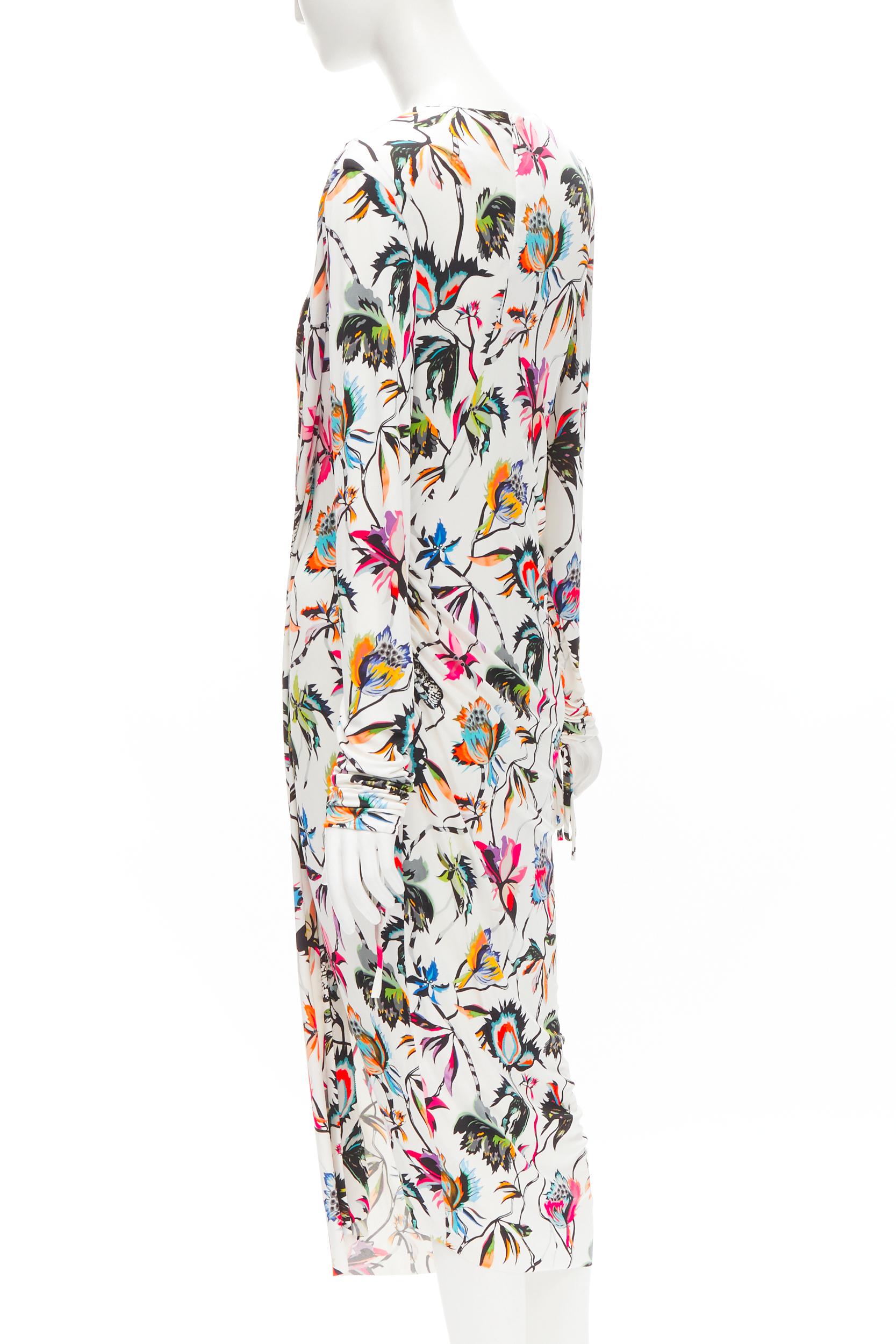 Women's JASON WU white tropical floral print twist draped viscose dress M For Sale