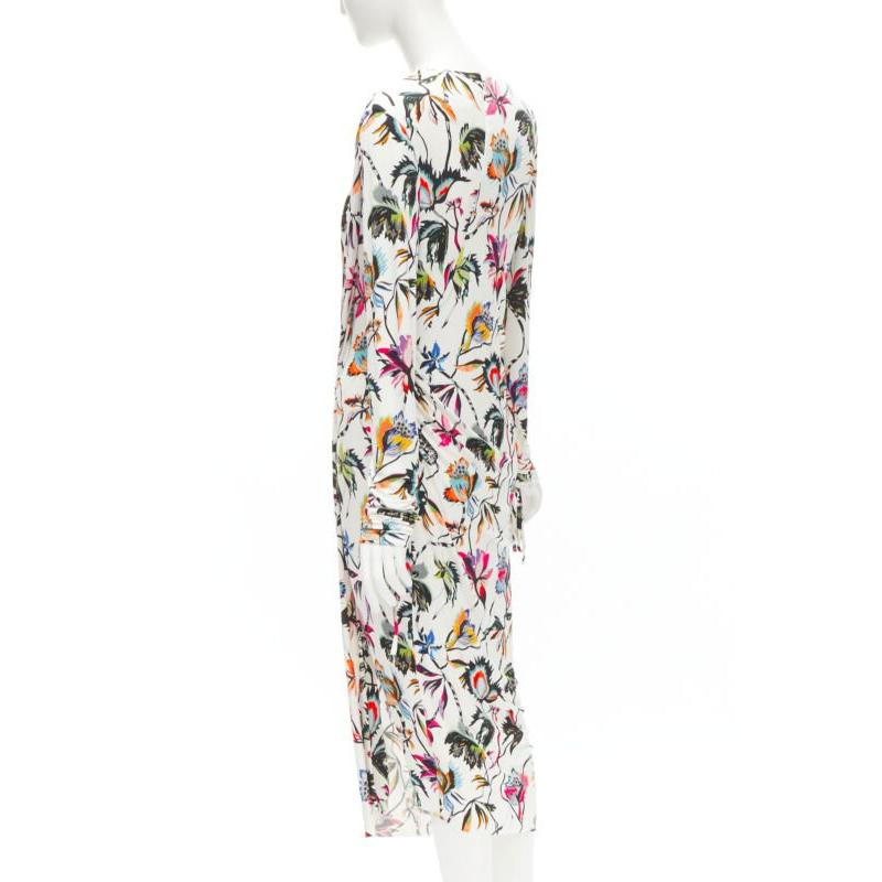 JASON WU white tropical floral print twist draped viscose dress M en vente 1