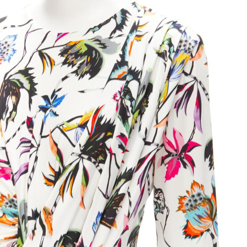 JASON WU white tropical floral print twist draped viscose dress M en vente 2