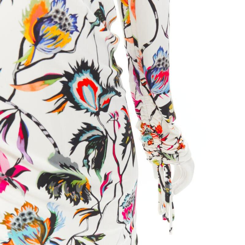JASON WU white tropical floral print twist draped viscose dress M en vente 3