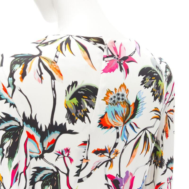 JASON WU white tropical floral print twist draped viscose dress M en vente 4