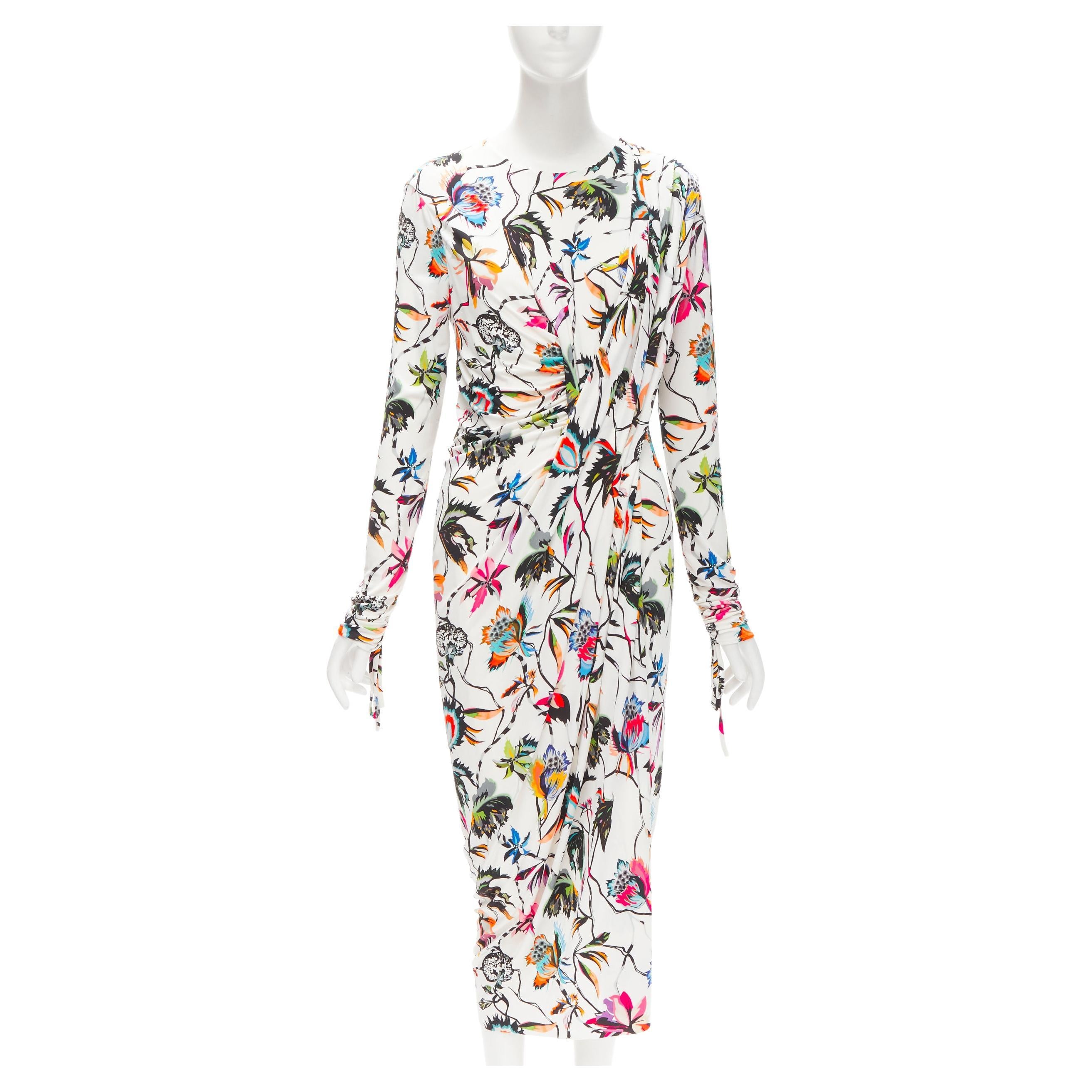 JASON WU Weißes Kleid aus drapierter Viskose mit tropischem Blumendruck M