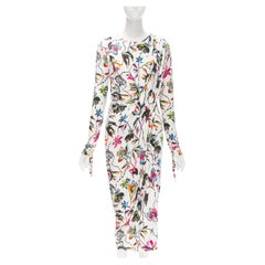 JASON WU - Robe drapée en viscose blanche à imprimé floral tropical, taille M