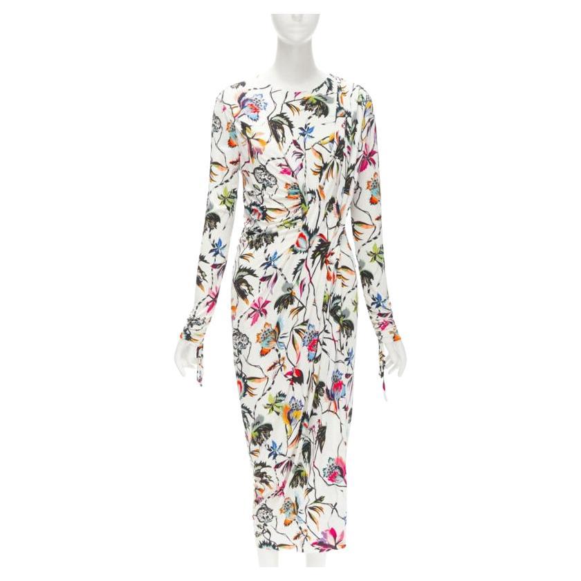 JASON WU white tropical floral print twist draped viscose dress M