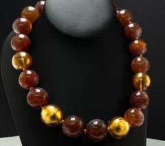 Jasper and Venetian Glass Foil Bead Necklace Sterling Silver 20mm 19" Long