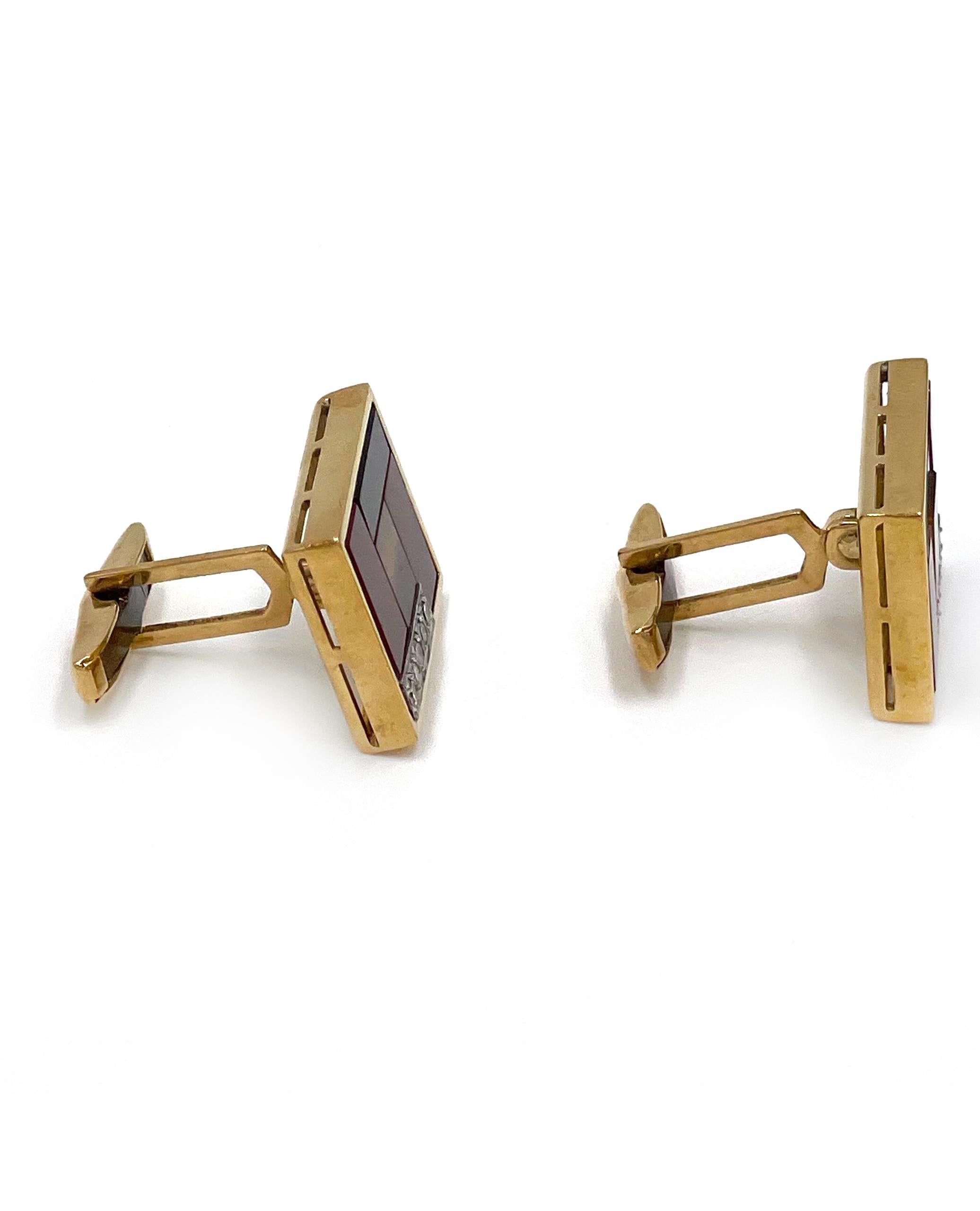 Jasper, Black Onyx and Tiger Eye Cuff Links in 18K Gold In Good Condition For Sale In Old Tappan, NJ