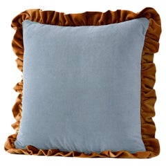 Jasper Blue and Brown Ruffled Velvet Deluxe Handmade Decorative Pillow