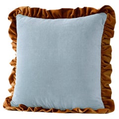 Jasper Blue and Brown Ruffled Velvet Deluxe Handmade Decorative Pillow