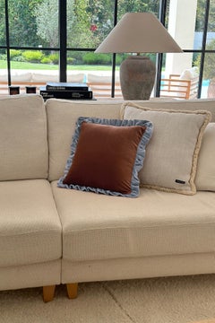 Jasper Blue & Brown - Set of 2 Velvet Deluxe Handmade Frilled Cushions
