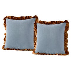 Jasper Blue & Brown - Lot de 2 coussins à franges en velours de luxe faits main