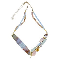 Collana di diaspro Boulder Opale Acquamarina Perla Oro 22k 18k A. Silver