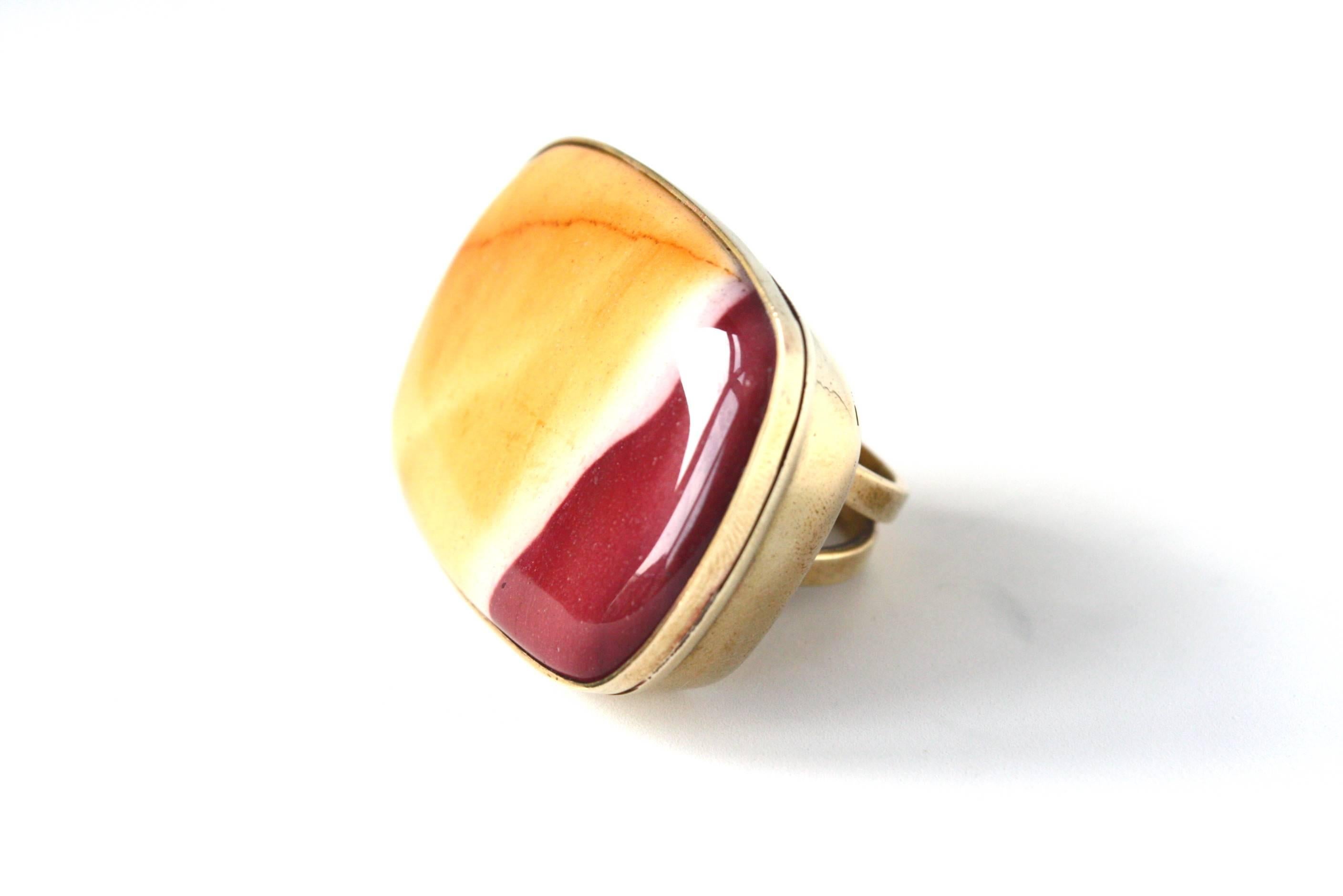 Jasper Bronze Red Orange Cocktail Ring In New Condition For Sale In Milan, IT