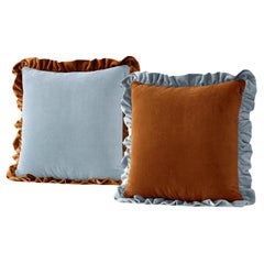 Jasper marrone e blu increspato - Set di 2 cuscini in velluto deluxe fatti a mano