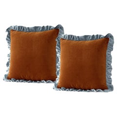 Jasper Marrón y Azul - Set de 2 Cojines de Terciopelo de Lujo Hechos a Mano con Volantes