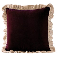 Jasper Burgundy and Cappuccino Ruffled Velvet Deluxe Handmade Decorative Pillow