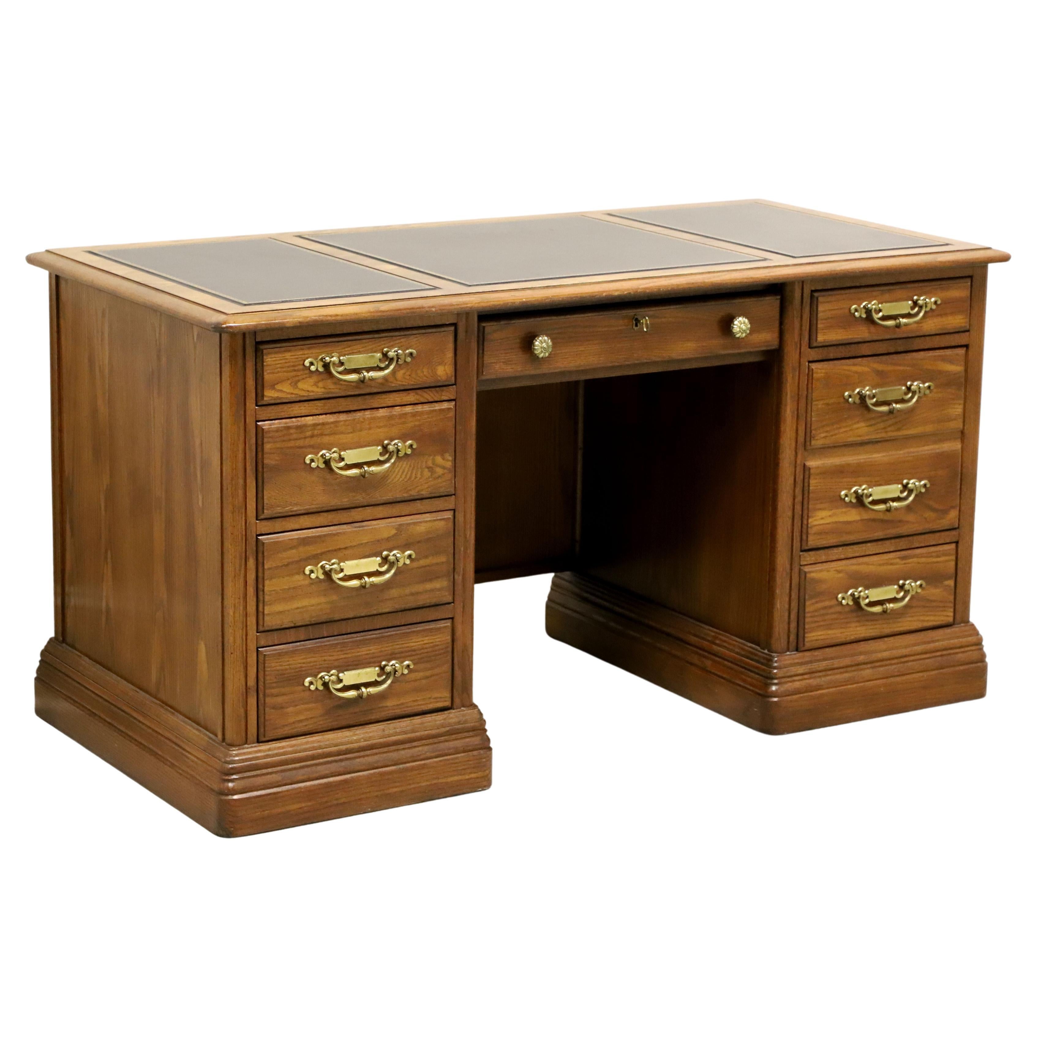 JASPER CABINET Americana Oak Leather Top Traditional Executive Desk For Sale