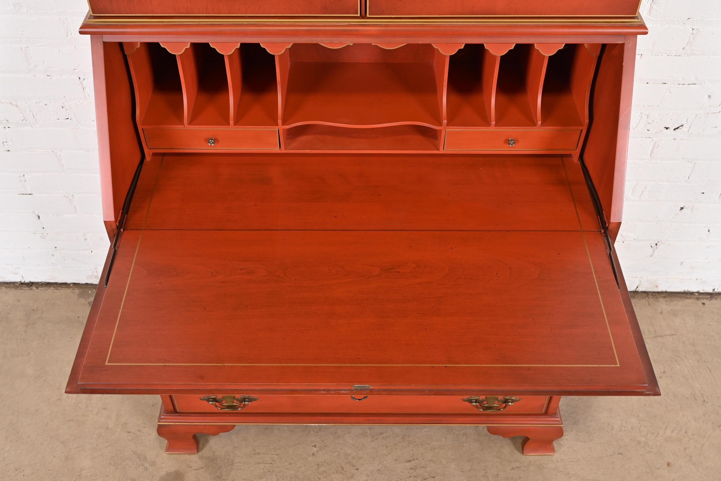 Late 20th Century Jasper Cabinet Georgian Red Lacquered Drop Front Secretary Desk With Hutch For Sale