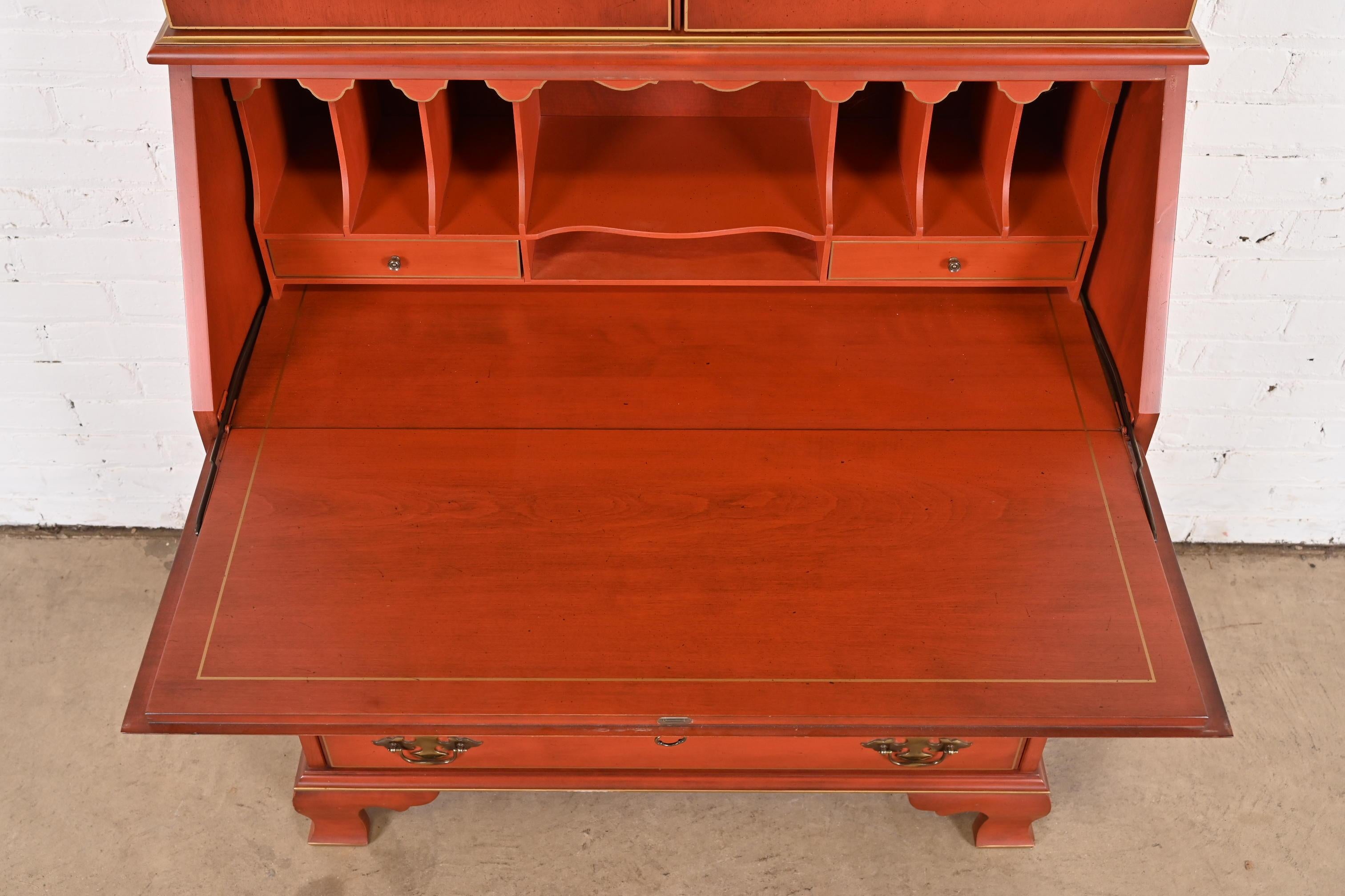 Late 20th Century Jasper Cabinet Georgian Red Lacquered Drop Front Secretary Desk With Hutch