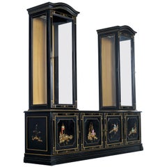 Jasper Chinoiserie Black Lacquer Display Cabinet Curio Credenza