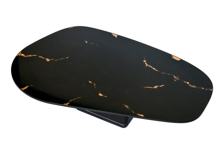 Modern Jasper Coffee Table, Customizable Metal, Wood and Resin For Sale