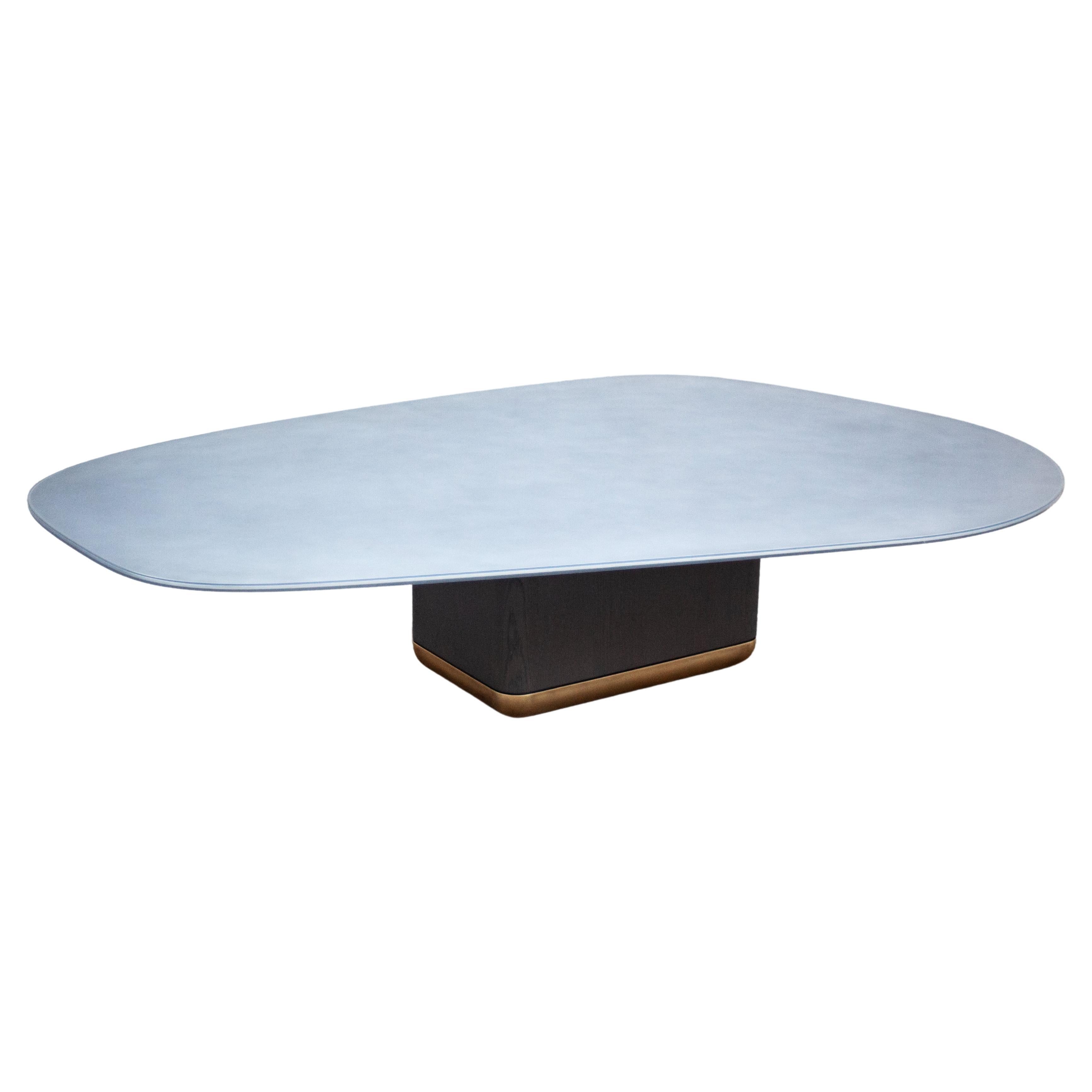 Table basse personnalisable en métal, bois et résine jaspe
