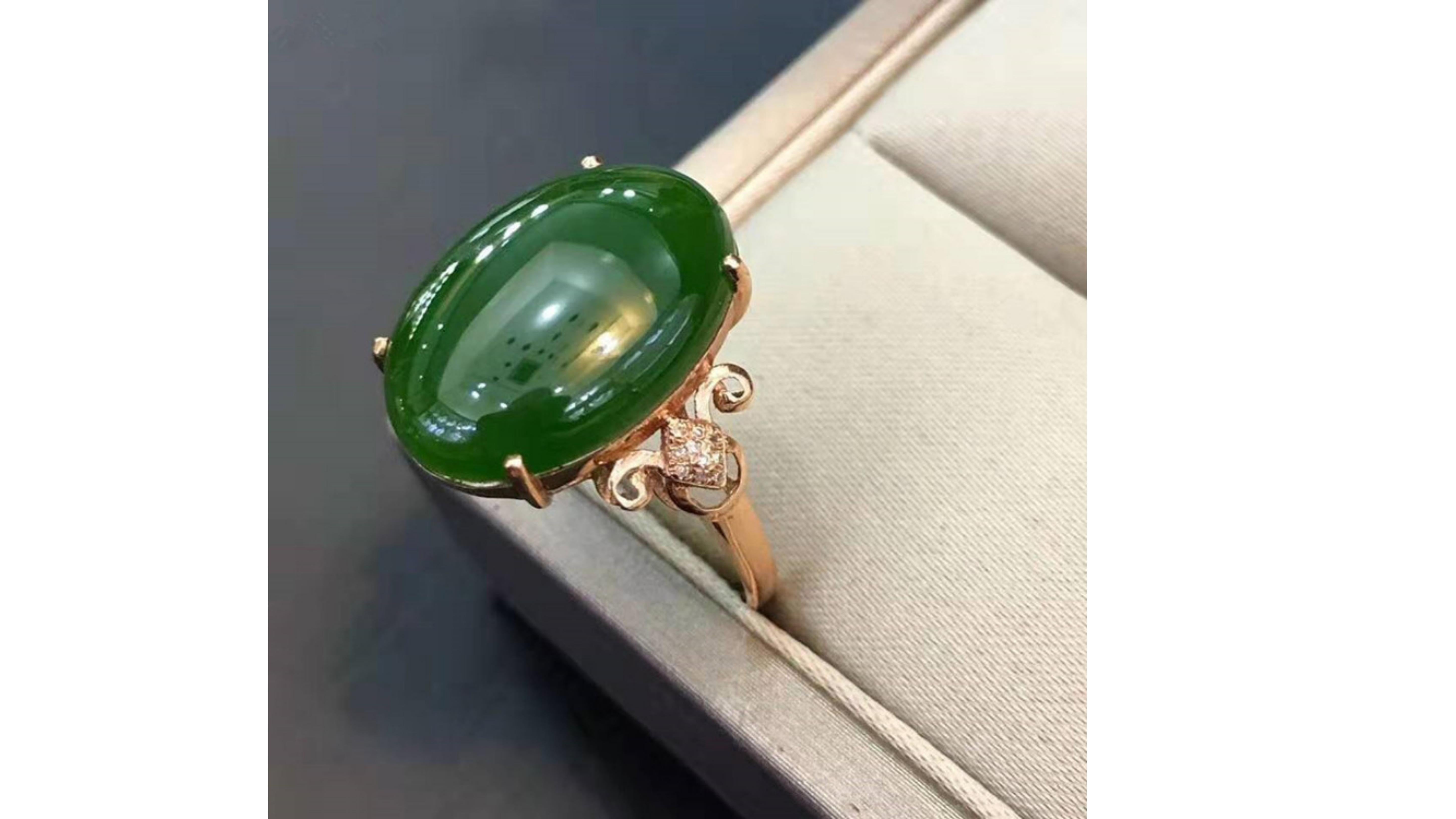Oval Cut Jasper Diamond Ring 18 Karat Rose Gold For Sale