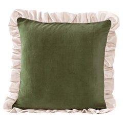 Jasper Dry Green and Ivory Ruffled Velvet Deluxe Handmade Decorative Pillow