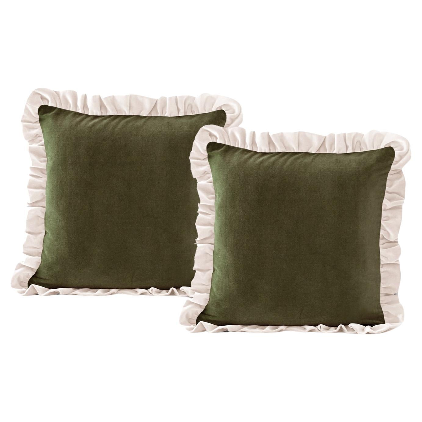 Jasper Dry Green - 2er-Set Deluxe Handgefertigte Samt Deluxe mit Frilled-Kissen