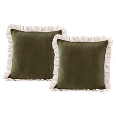 Jasper Dry Green - Set of 2 Velvet Deluxe Handmade Frilled Cushions