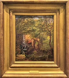 "Janetta Falls, Nueva Jersey" Jasper F. Cropsey, Paisaje arbolado del río Hudson