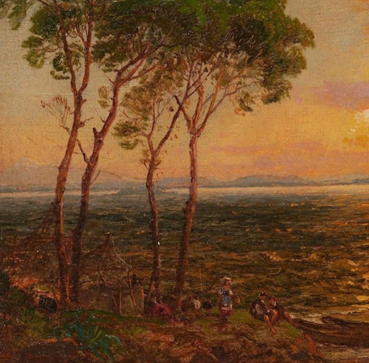 “Sunset over Lake Thrasemine” - Painting by Jasper Francis Cropsey