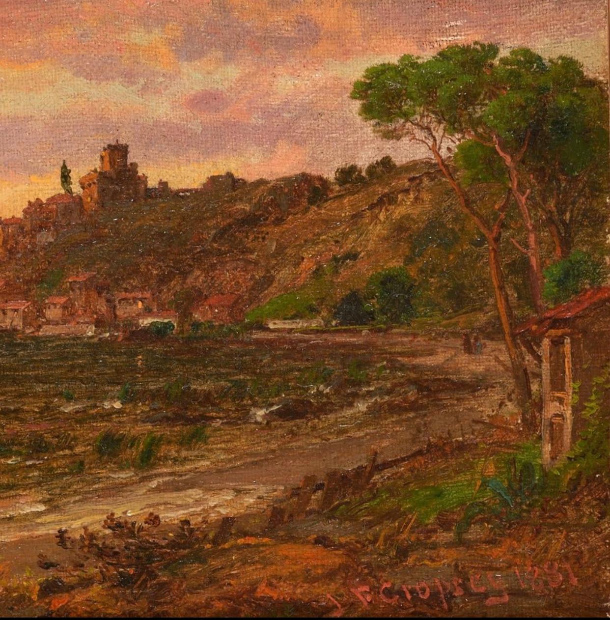 “Sunset over Lake Thrasemine” - Hudson River School Painting by Jasper Francis Cropsey