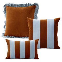 JASPER, GEMMA & AMETISTA Set di 3 cuscini in velluto deluxe fatti a mano blu e marrone