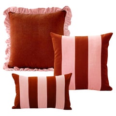 JASPER, GEMMA & AMETISTA Set di 3 cuscini in velluto deluxe fatti a mano color mattone e rosa