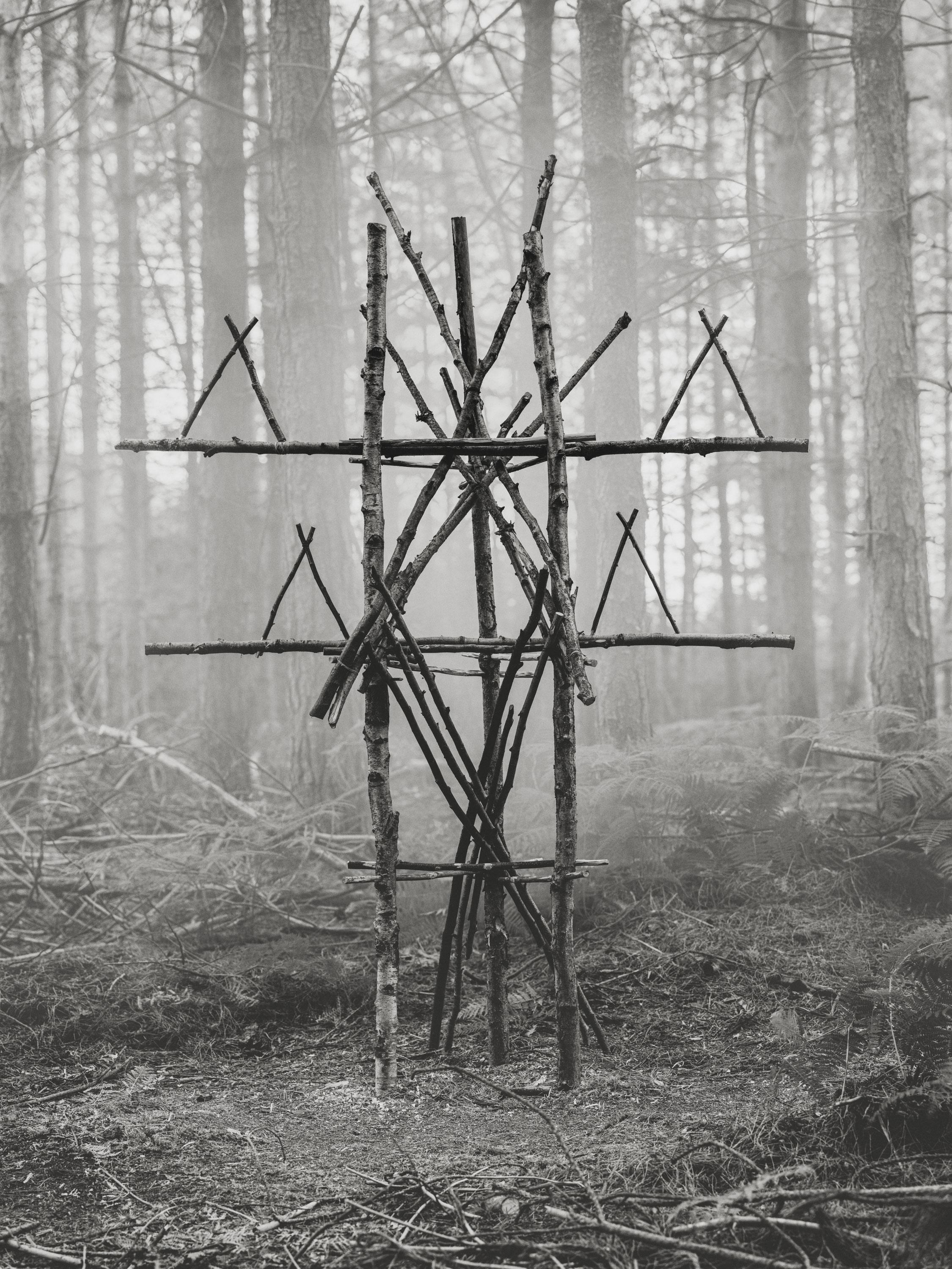 Jasper Goodall Black and White Photograph - Forest Figure 03 - Black and White - Talismanic Figure, Sculptural Wood, Print