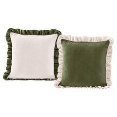 Jasper White y verde con volantes - Set de 2 cojines de terciopelo de lujo hechos a mano