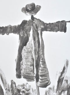 Jasper Hagenaar, Untitled (monotype in black and white of a scarecrow & plants)