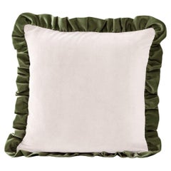 Jasper Ivory and Dry Green Ruffled Velvet Deluxe Handmade Decorative Pillow