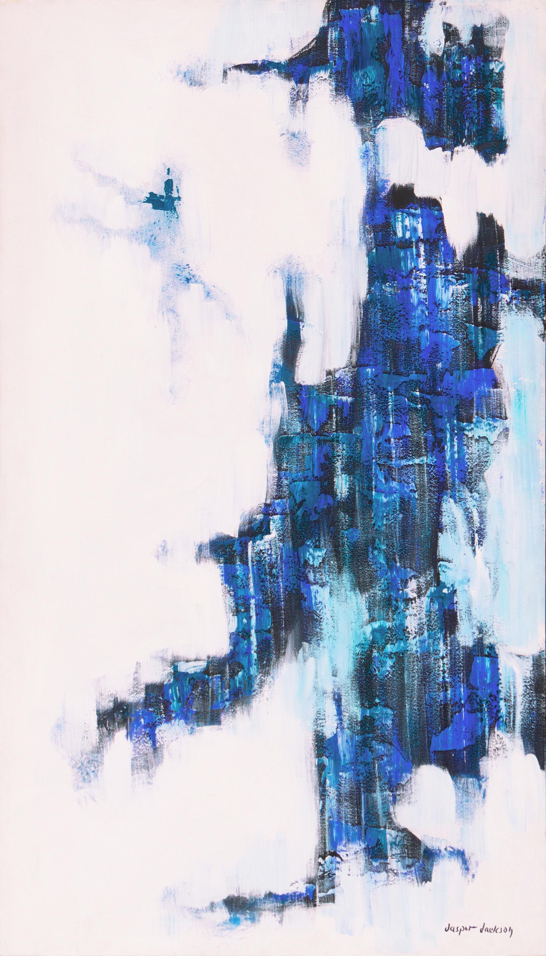'Abstract in Ultramarine and Pearl', Large 1970's American Action Abstract Oil - Painting by Jasper Jackson