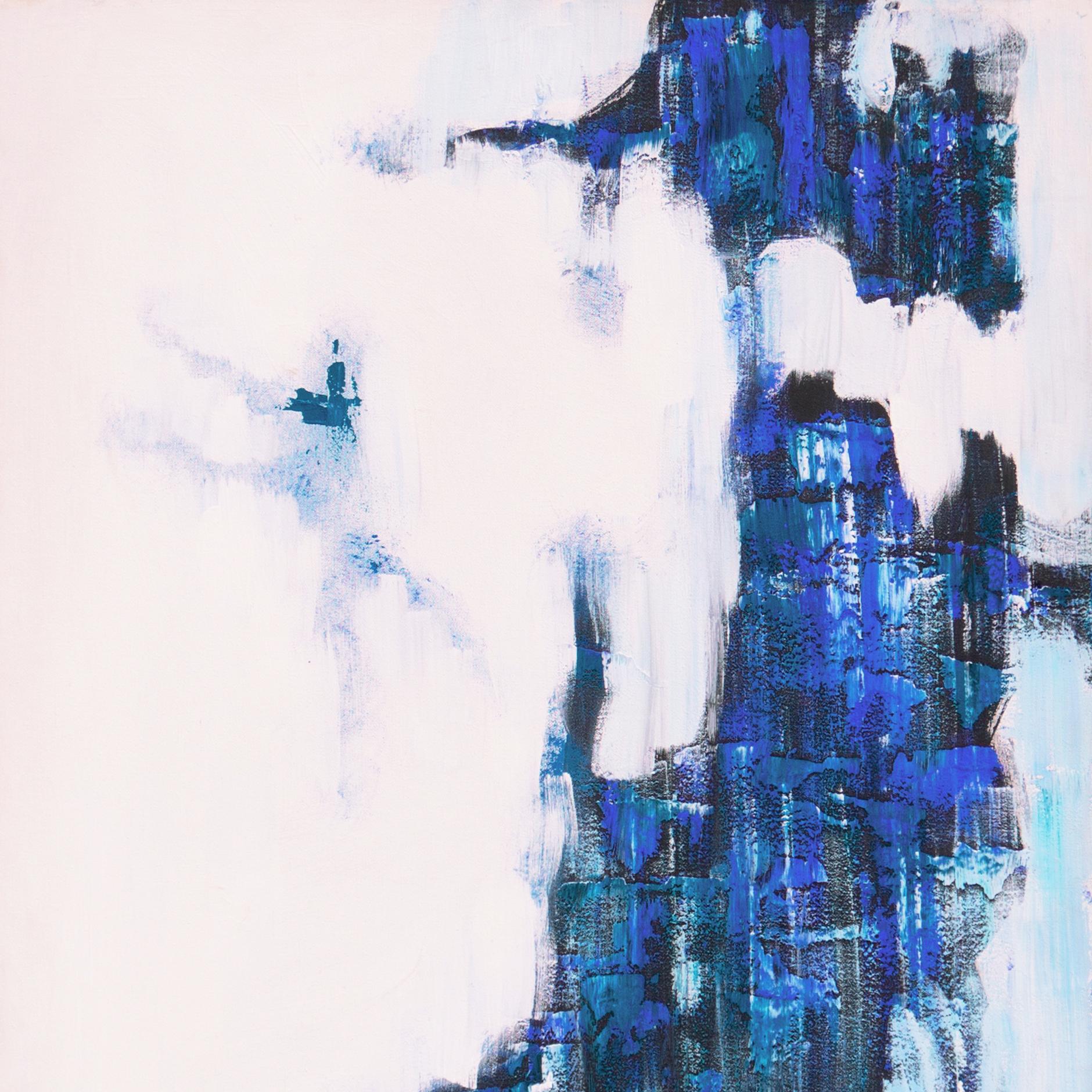 'Abstract in Ultramarine and Pearl', Large 1970's American Action Abstract Oil For Sale 1