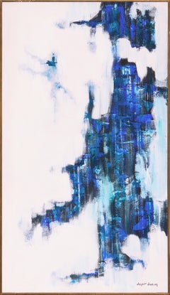 'Abstract in Ultramarine and Pearl', Large 1970's American Action Abstract Oil