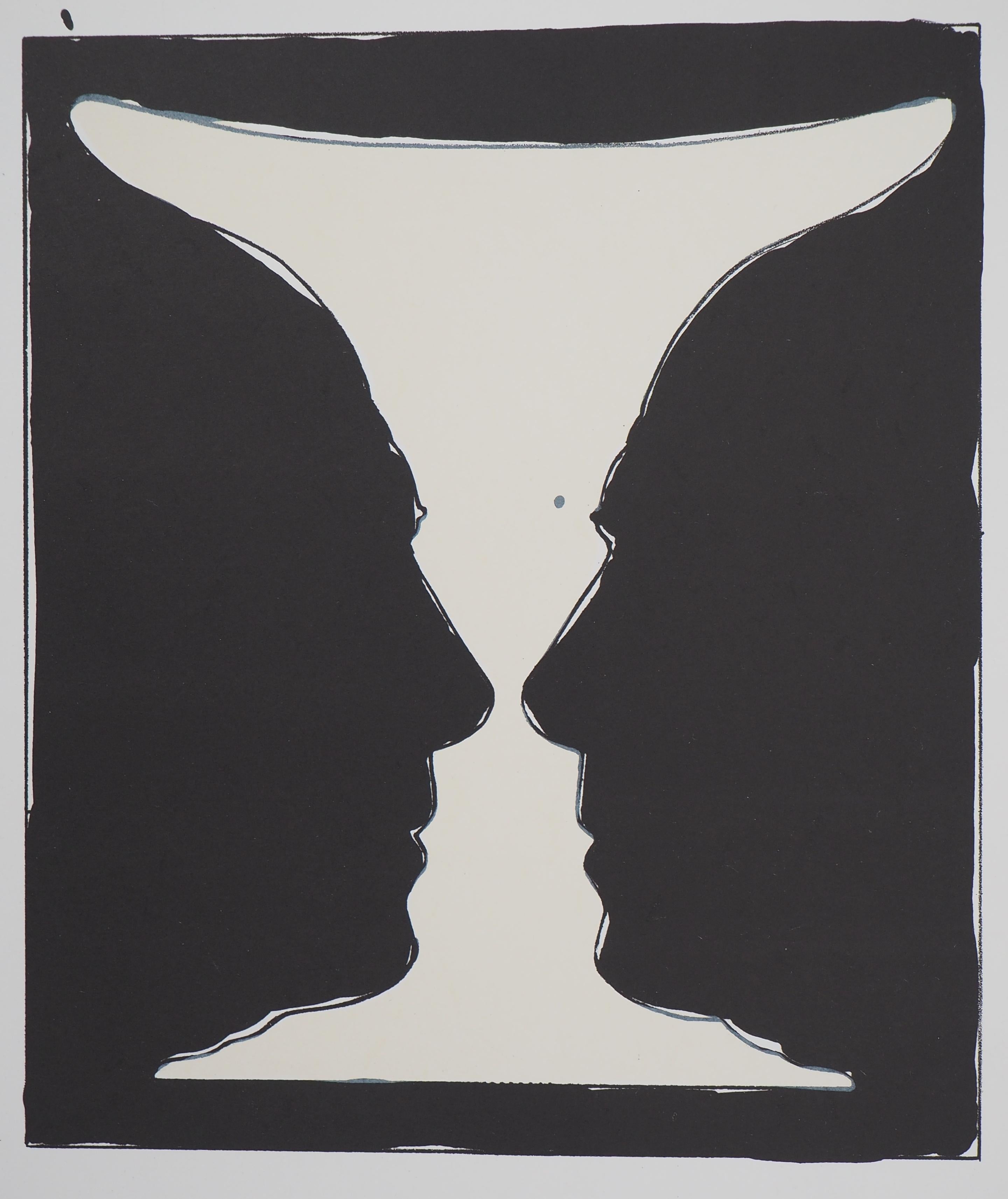 Cup with Two Picasso Profiles - Original lithograph (Mourlot 1973) - American Modern Print by Jasper Johns