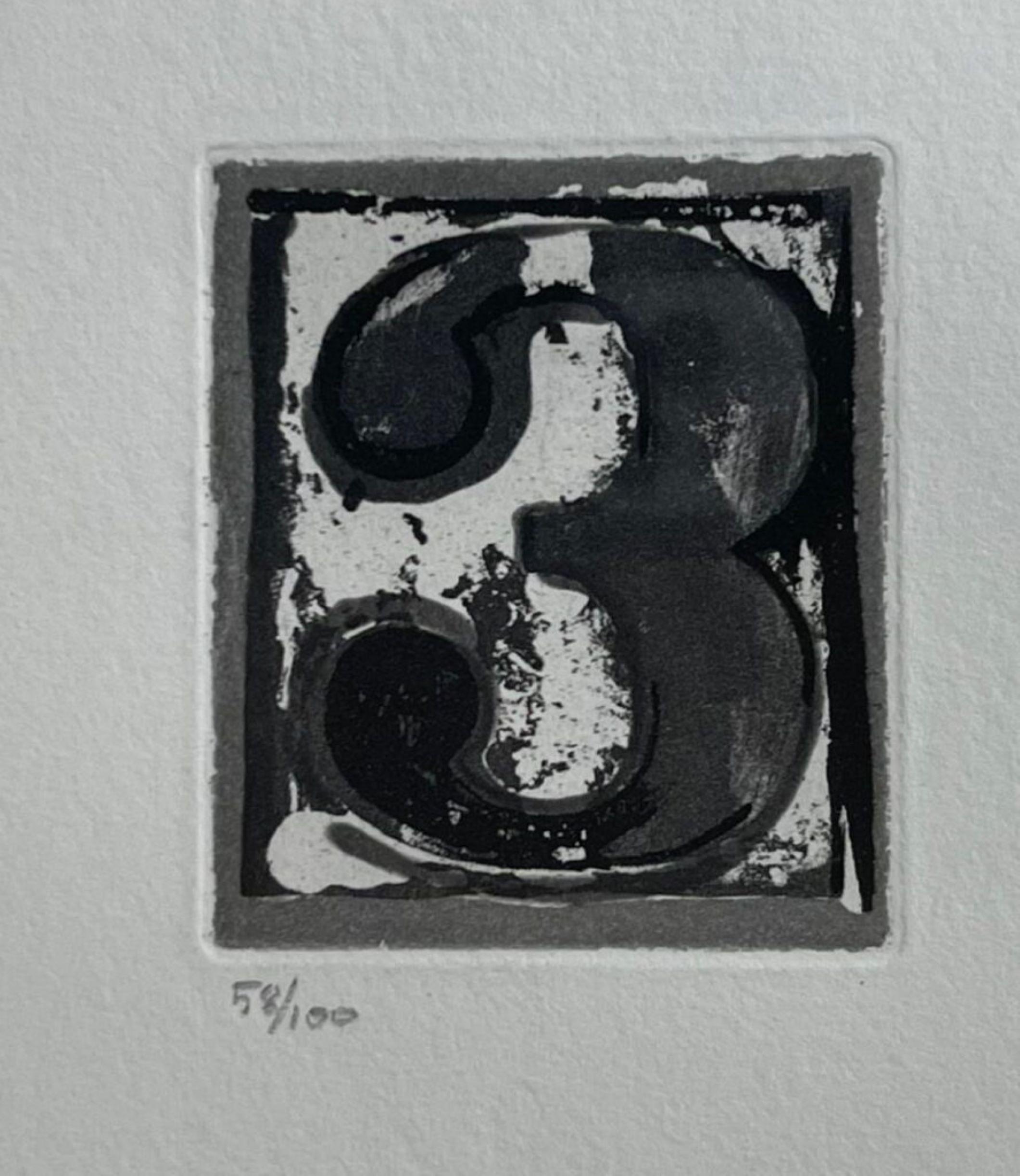 Figura 3, dalla Serie 0-9 (ULAE 159), acquaforte con acquatinta Firmato 58/100 Incorniciato - Print Pop Art di Jasper Johns