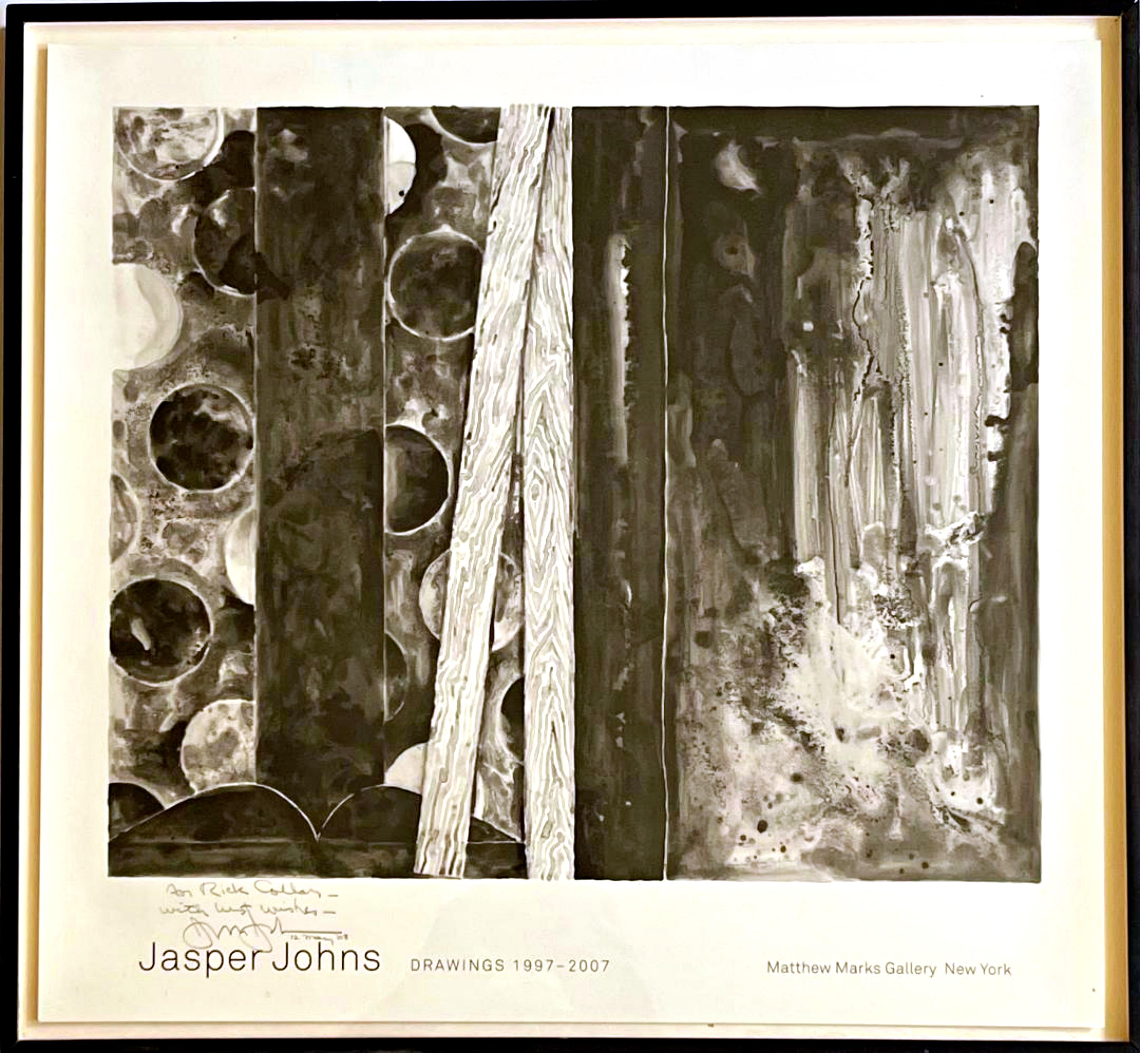 Jasper Johns Drawings 1997-2007, Matthew Marks Gallery (einmalig signiert, beschriftet und datiert), 2008
Offset-Lithographie
19 1/2 × 21 1/2 Zoll (Blatt(
Signiert, datiert 12. Mai '08 und mit Graphitstift bezeichnet "For Rick Collar With Best