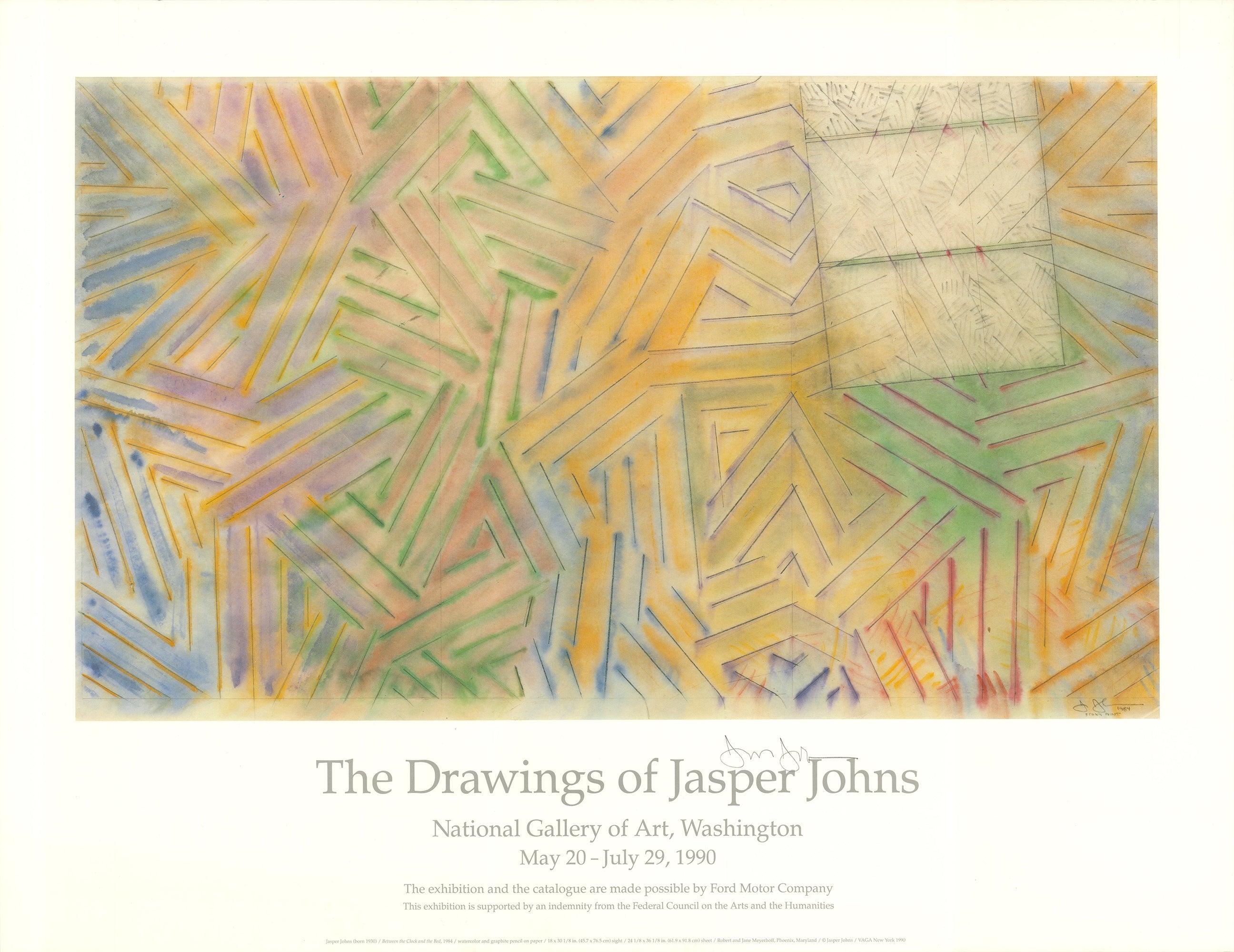 This original poster was created for the 1990 exhibition "Drawings" by Jasper Johns at the National Gallery of Art in Washington, D.C. The exhibition focused on Johns’ works on paper, highlighting his iconic motifs—targets, flags, numerals, and