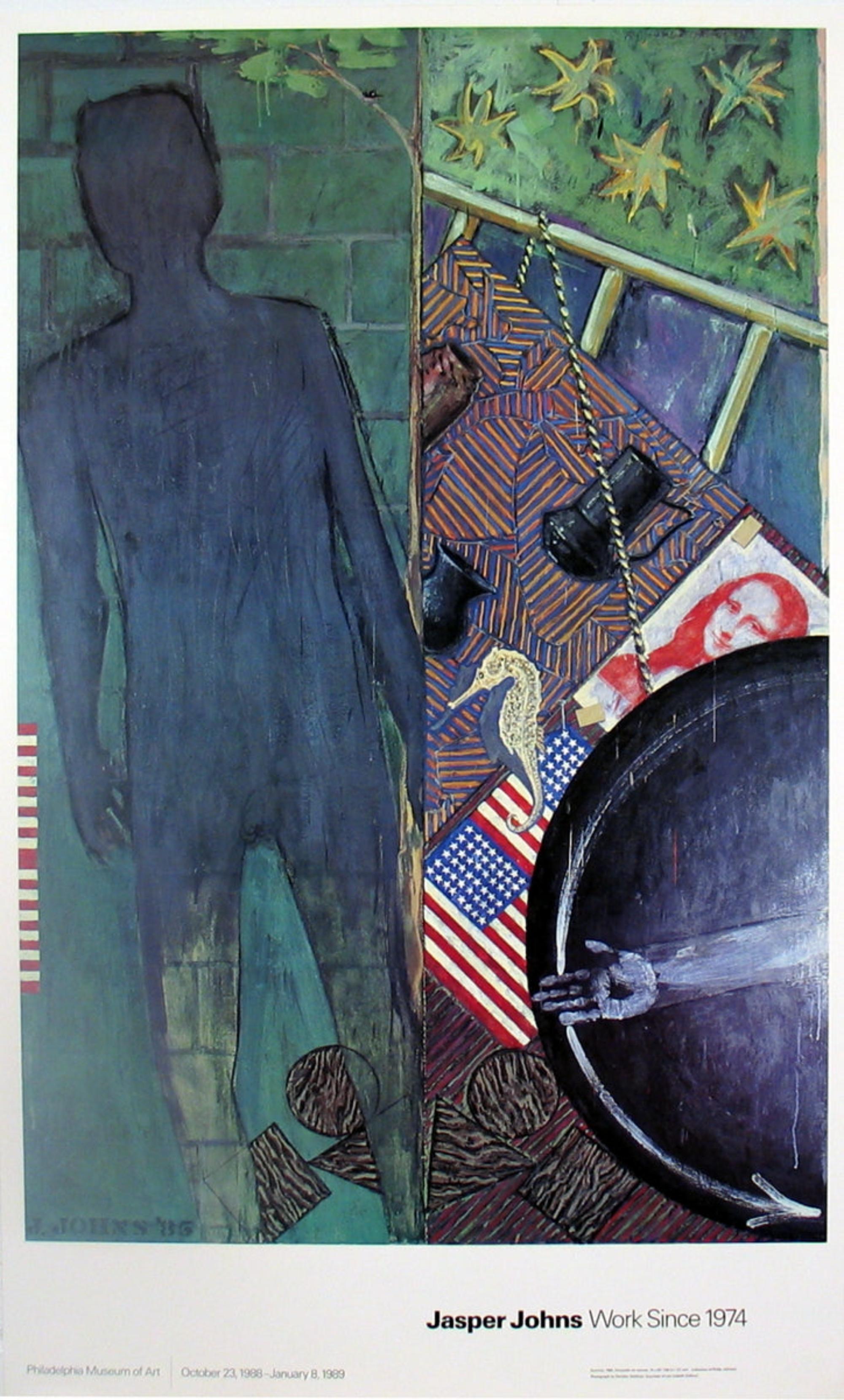 This is an original poster for a retrospective of Jasper Johns at the Philadelphia Art Museum in 1988, featuring the title "Summertime," which was originally painted in 1985. The poster reflects Johns’ signature style, often characterized by the use
