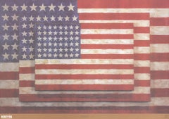 Jasper Johns-Three Flags-25,75"" x 37""- Poster-2004- Pop Art - Bleu, rouge, blanc - USA