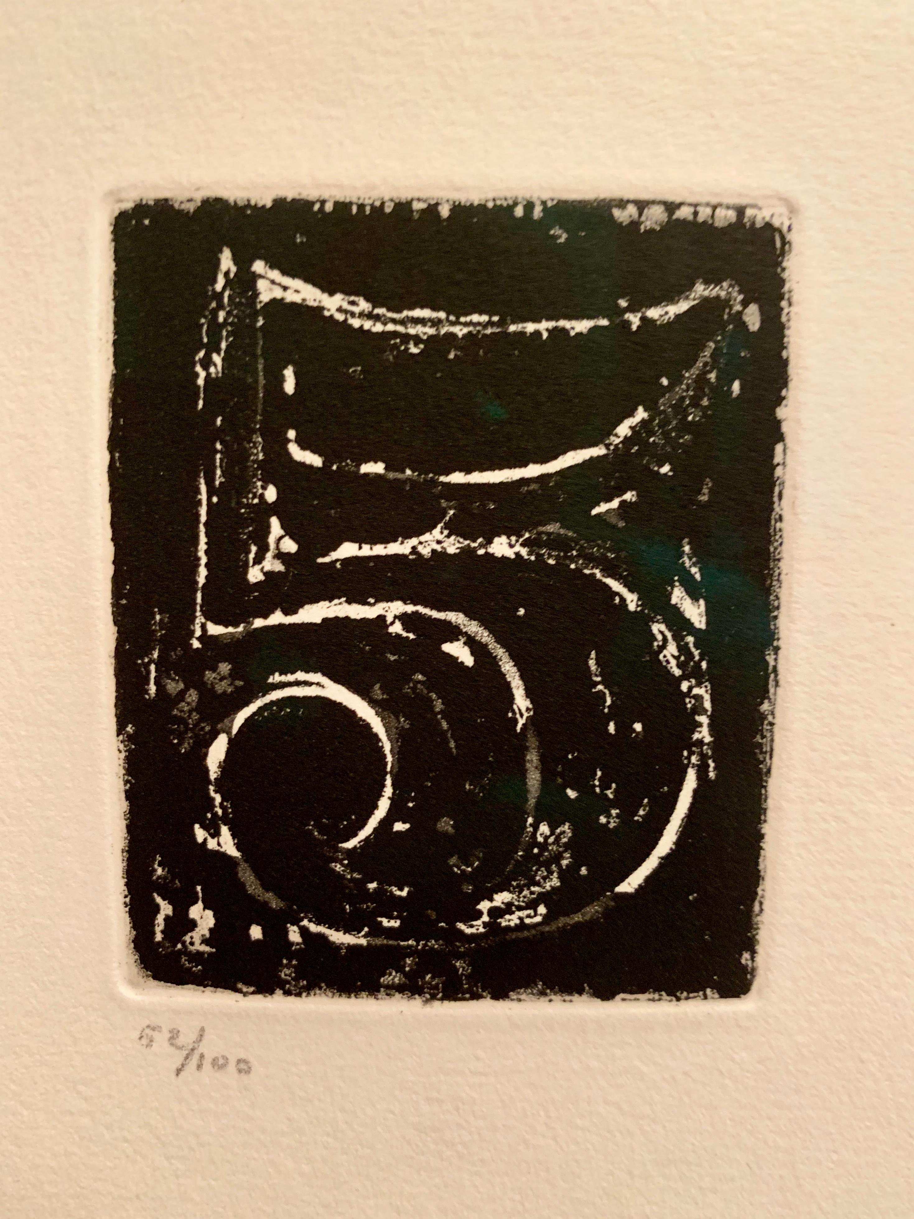 Jasper Johns
No. 5 ( ULAE)
Etching and aquatint, 1975 signed and dated in pencil number 52/100
Play: 2 1/4“ x 2 1/4“
Paper size 8 3/8” by 6 