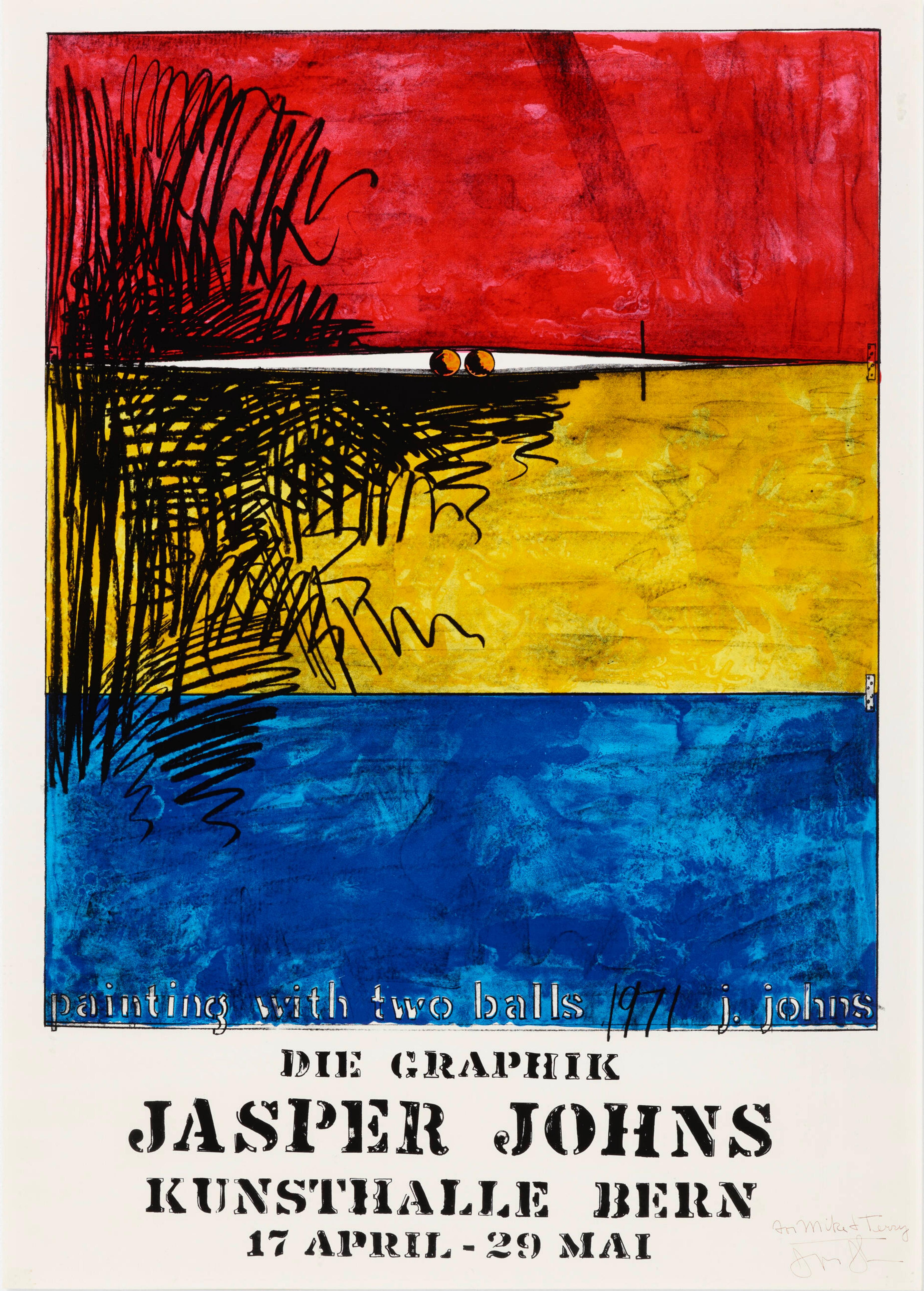 Pittura con due palle Kunsthalle, Berlino Stampa firmata e iscritta a mano, incorniciata - Print di Jasper Johns